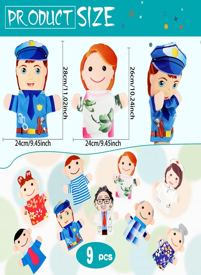 Flahard 9 Pcs Family Puppets Profession People Hand Puppet Plush Grandparents Mom Dad Brother Sister Police Scientist Nurse Puppets for Kids Adults Storytelling Teaching Role Play - Image 2